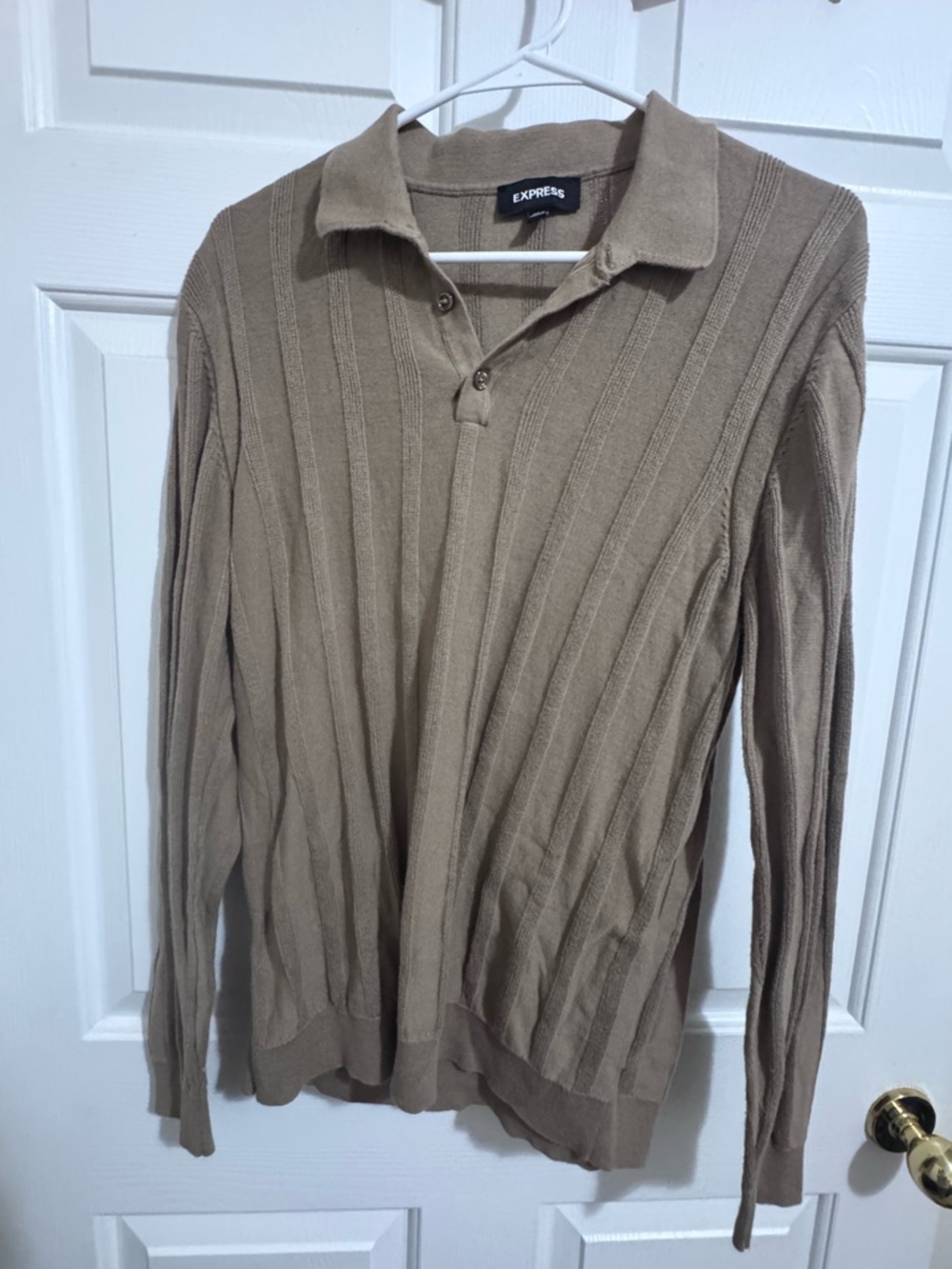 Express Camel Ribbed Knit Polo Sweater